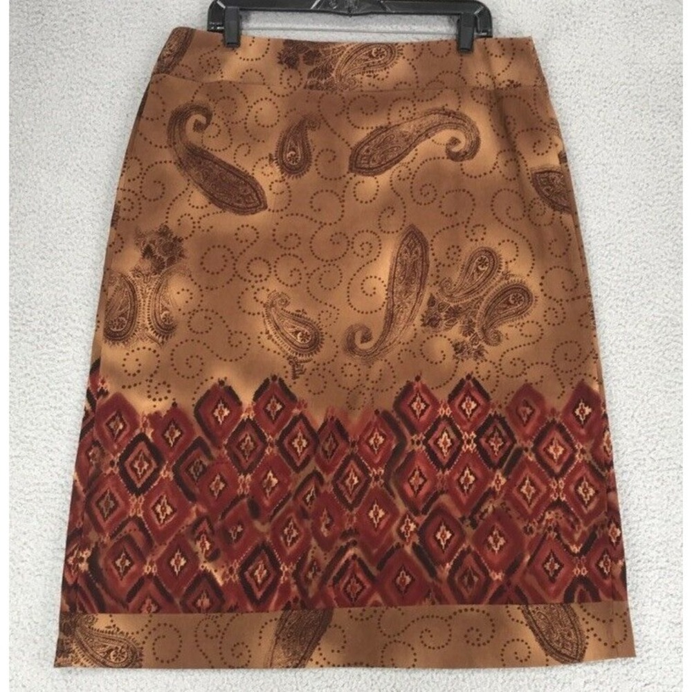 Requirements Midi A Line Skirt‎ Size 14P Rear Slit Geometric Brown Red
